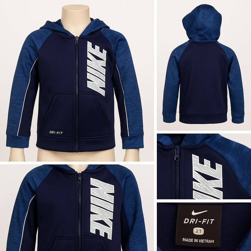 NWT Nike Boy Blue Dri-FIT Full Zip Hooded Jacket‎ 2T Toddler Activewear Preppy